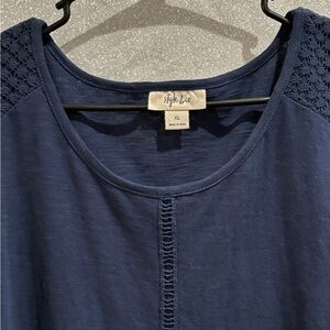Style & Co. Blue Blouse with Scoop Neckline and Center Seam